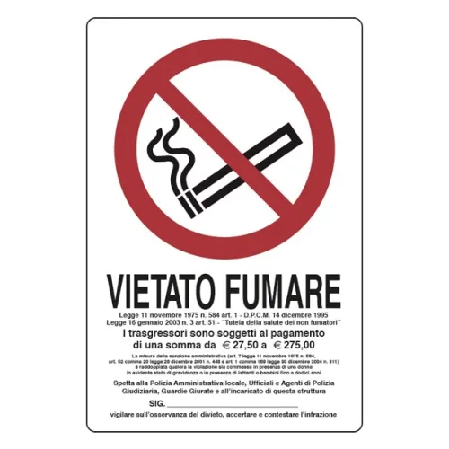 SEGNALE IN PVC 24720 VIETATO FUMARE CM.30X20...